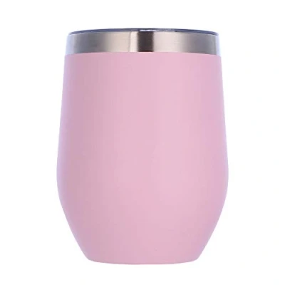 Image of Gteller 12 oz Stainless Steel Wine Tumbler Stemless Glasses with Lid, Double Wall Insulated Travel Mug Perfect for Wine, Coffee, Drinks, Champagne, Cocktails (Pink)