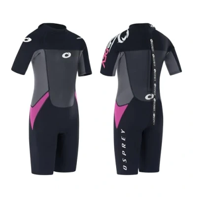 Image of Osprey Kids Girls Origin 3 mm Shorty Summer Wetsuit, Black/Pink, L