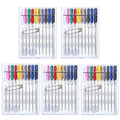 Image of Pre Threaded Needle Kit, 5 Boxes 40 Pieces Assorted Colors Travel Sewing Kit with Pin Button