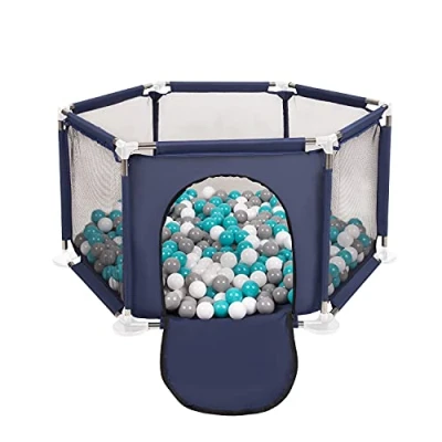 Image of Selonis Hexagon 6 Side Play Pen with 400 Balls, Blue:Grey/White/Turquoise