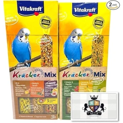 Image of AETN Creations Mixed 2 Pack Cracker Treats Budgies Vitakraft plus Fridge Magnet Kracker Bird Food Vitamins, Banana, Paprika Kiwi Sticks