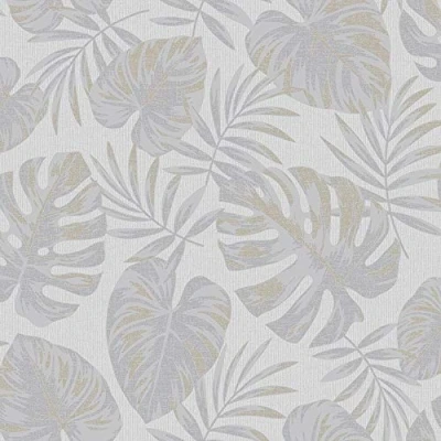 Image of Holden Decor Riviera Leaf Grey Wallpaper 75910 Textured Tropical Palm