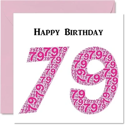Image of Fun 79th Birthday Cards for Woman Shapecloud Happy Card Dad Mum Great Grandad Grandpa Nanny Grandma Gran Uncle Auntie, 145mm x Greeting Cards,