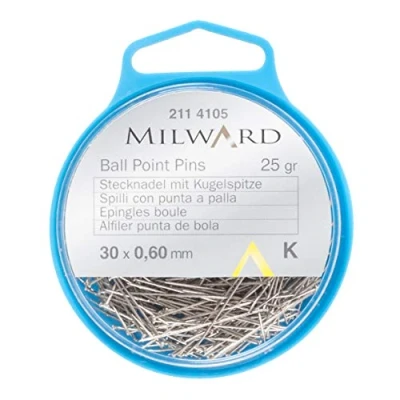 Image of MILWARD 2114105 Straight Sewing Pins, Ball Point, Silver, 30mm, 25g