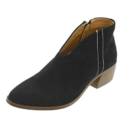 Image of Womens Booties Suede Leather Chelsea Casual Comfortable Chunky Heel Shoes Black 7.5 UK