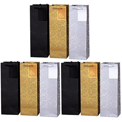 Image of Pack of 9 noble bottle gift bags gold silver black for wine sparkling and champagne 36 cm x 12 10 14.17&quot; 4.72&quot; 3.94&quot;