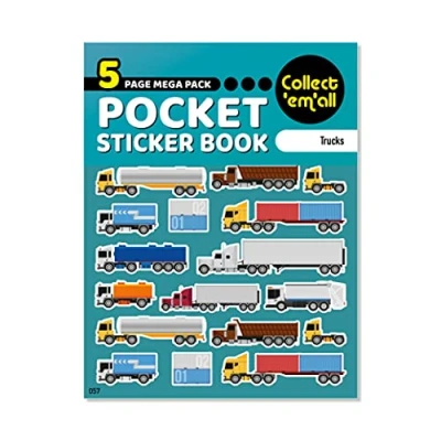 Image of Pocket Sticker Book (5 Pages) 64 MEGA Packs to Collect Coloured Stickers for Kids Trucks