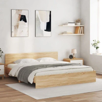 Image of vidaXL Bed Frame with LED Without Mattress Sonoma Oak 180x200 cm Super King
