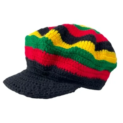 Image of Itzu Men&#039;s Rastacap Tam Beret Beanie Hat Cap Peak Crochet Knit in Stripes (Peak)