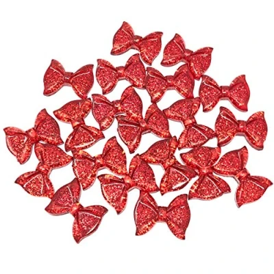Image of Wedding Touches 20x Red 25mm Glitter Resin Bow Shabby Chic Flatbacks Craft Cardmaking Embellishments