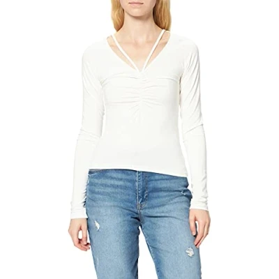 Image of NA KD Women&#039;s Neck Detail Top Shirt, Off White, X Large