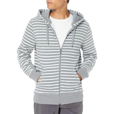 Image of Amazon Essentials Men&#039;s Full Zip Fleece Hoodie (Available in Big &amp; Tall), Grey Heather Stripes, S