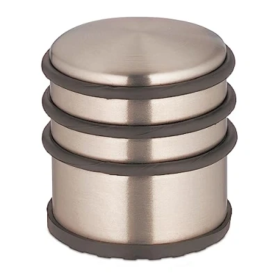 Image of Relaxdays Doorstop, Stainless Steel, HxØ: 7.5 x 7 cm, Flat &amp; Heavy, Non Slip, Door Slam Buffer with Rubber Ring, Bronze