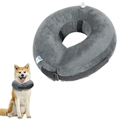 Image of Nobleza Inflatable Dog Collar Recovery Pet Protection Cover Neck After Surgery Adjustable Cone for Large and Cat, Grey