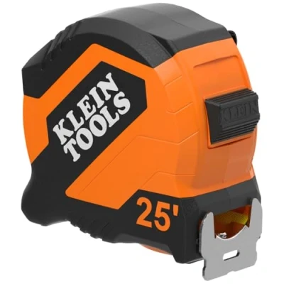 Image of Klein Tools 9525 Tape Measure, 25 Foot Compact Double Hook Imperial Measuring with Finger Brake, Nylon Blade, Easy to Read Bold Lines