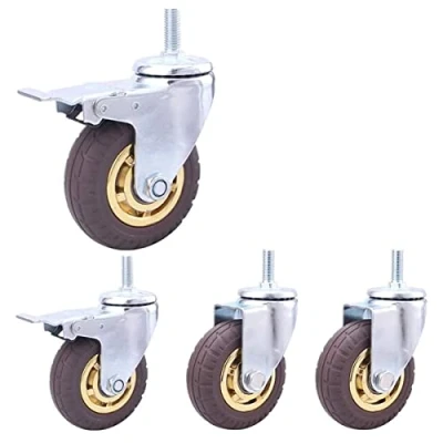 Image of 4 Pcs Thread M12 Heavy Duty Caster Wheels Rubber Silent Swivel Casters For Furniture &amp; Industrial Transport Stem Castors Cart Trolley