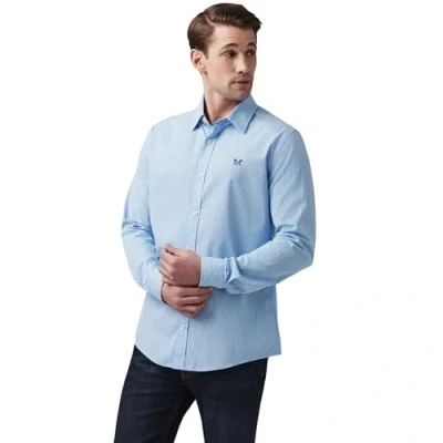 Image of Crew Clothing Mens Stripe Poplin Shirt &#039;Classic Micro Stripes&#039; Long Sleeved (Sky) M