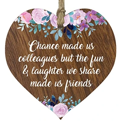 Image of Leaving Gifts for Colleagues Women, Friendship Gifts, Dark Wooden Hanging Heart Sign Plaque, Handmade Decorative Accessories, Presents Colleagues, Chance Made Us Fun Laughter