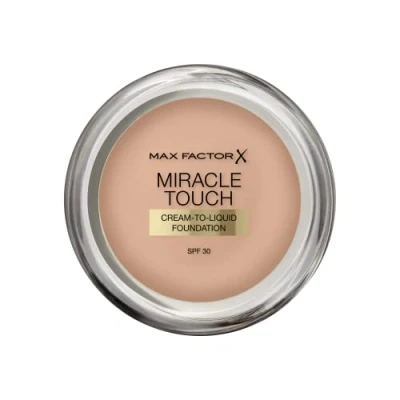 Image of Max Factor Miracle Touch Foundation, New and Improved Formula, SPF 30 Hyaluronic Acid, 45 Warm Almond, 1 Count (Pack of 1)