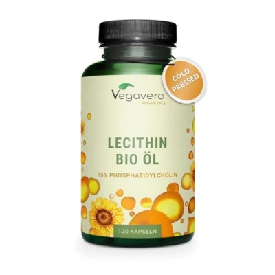 Image of Vegavero Organic Lecithin Oil 1800 mg Highly Dosed Sourced from Sunflowers 120 Capsules NO Additives 100% Vegan with 15% Phosphatidylcholine