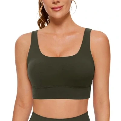 Image of CRZ Yoga Womens ButterLuxe U Back Sports Bra Padded Low Impact Crop Top Workout Sport Olive Green L