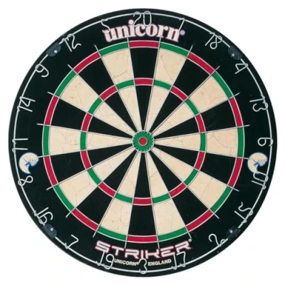 Image of Unicorn Dartboard, Striker, Round Wire Number Ring, Championship Quality Sisal Bristle, Superslim Fasteners, Black/White/Red/Green