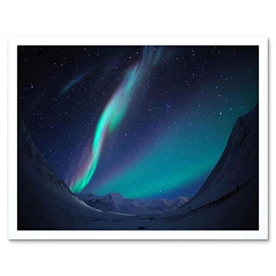 Image of Wee Blue Coo Photography Landscape Winter Aurora Borealis Northern Lights Art Print Framed Poster Wall Decor 12X16 Inch