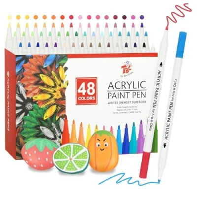 Image of TBC The Best Crafts Acrylic Paint Pen 48 Color waterproof, non toxic, odorless, suitable for paper, pottery, stones, backpacks, glass, eggs, fabrics, plastics, handicrafts, gift cards Gifts Kids