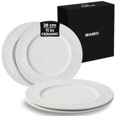 Image of MIAMIO 28 cm, Set of 4 Dinner Plates/Ceramic Plate Set, Crockery Modern Plates, Microwave and Dishwasher Safe Oasis Collection