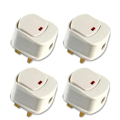 Image of K M Electronics® 4 X 13A 13 AMP Switched Mains Plugs White RED NEON Indicator Light