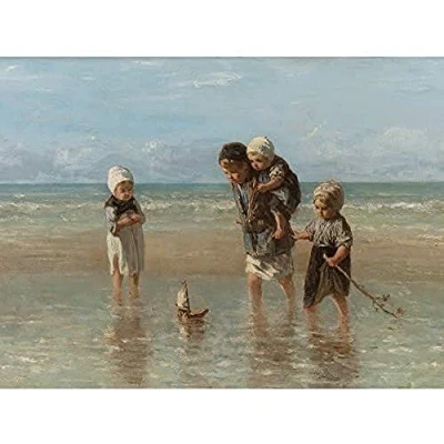 Image of Artery8 Jozef Israels Children Of The Sea Bathing Painting Unframed Wall Art Print Poster Home Decor Premium