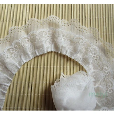 Image of 2 Yards 3 Layers Organza Gathered Lace Edge Trim Ribbon 6.5 cm Width Vintage Style Edging Trimmings Fabric Embroidered Applique Sewing Craft Wedding Bridal Dress DIY Clothes Embellishment (White)