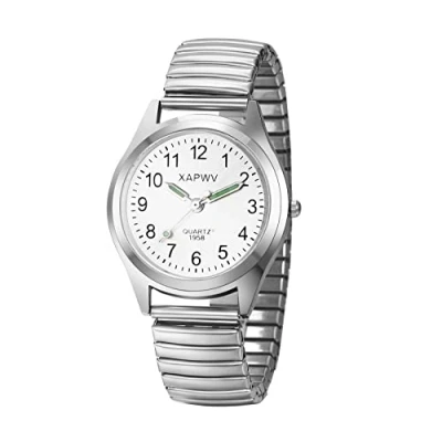 Image of JewelryWe Men&#039;s Watch Analogue Quartz Partner Friendship Elastic Metal Strap Ultra Thin with Illuminating Hands Gift for Men silver, Bracelet