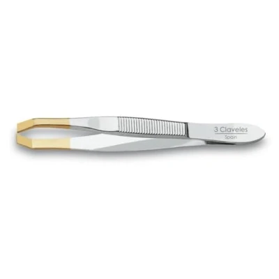 Image of 3 Claveles 12245 Tweezers Crab Tip Gold 8 cm