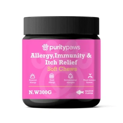 Image of Allergy and Immunity Support treats for Dogs Soothing Chews Itchy Skin, Seasonal Allergies, Immune Health With Omega 3 Probiotics Natural Relief All Breeds 120