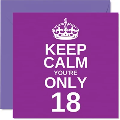Image of Funny 18th Birthday Cards for Men Woman Keep Calm Fun Happy Card Brother Daughter Grandson Sister Son Granddaughter Niece Nephew Cousin, 145mm x Joke Humour Greeting