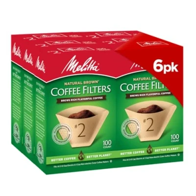 Image of Melitta Cone Coffee Filters, Natural Brown, No. 2, 100 Count Filters (Pack of 6)