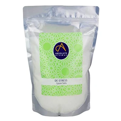 Image of Absolute Aromas De Stress Epsom Bath Salt 1kg Magnesium Sulphate Infused with 100% Pure Essential Oils Bergamot, Frankincense, Rose, Jasmine and Lavender Relieve Daily Tensions