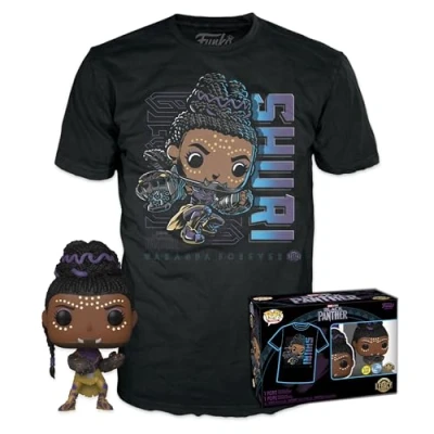 Image of Funko Pop! &amp; Tee: Marvel Shuri BPhuri Small (S) Black Panther T Shirt Clothes With Collectable Vinyl Figure Gift Idea Toys and Short Sleeve Top for Adults Unisex Men Women