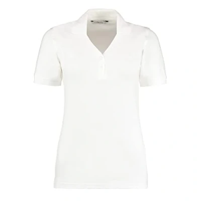Image of Kustom Kit Ladies Sophia Comfortec® V Neck Short Sleeve Polo Shirt (14) (White)