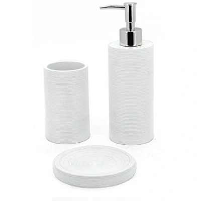 Image of Sabichi 3pc Set Bathroom Chrome Resin Lines Tumbler Dispenser Soap Dish 172778