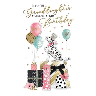 Image of Granddaughter Birthday Card Embellished Dalmatian Dog Champagne Greeting JGS715