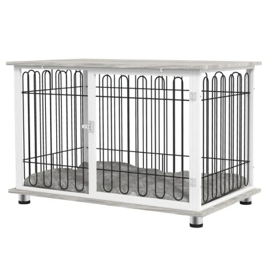 Image of PawHut Dog Crate Furniture, Indoor Kennel Side End Table with Soft Washable Cushion, Lockable Door, for Large Dogs