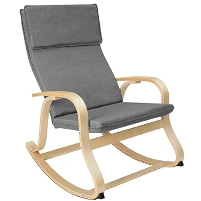 Image of TecTake® Rocking Chair, Scandinavian Style Armchair with Comfortable Cushions, Solid Birch Wood Frame, Non Slip Felt Runners, Removable Cover, Perfect for Living Room, Nursery &amp; Bedroom Light Grey