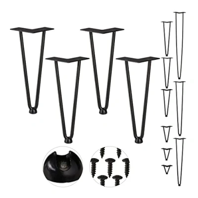 Image of Relaxdays Hairpin Legs, Set of 4, 2 Bars, Metal, Table Support for Shelf and Stool, 30 cm, Black, steel, rubber