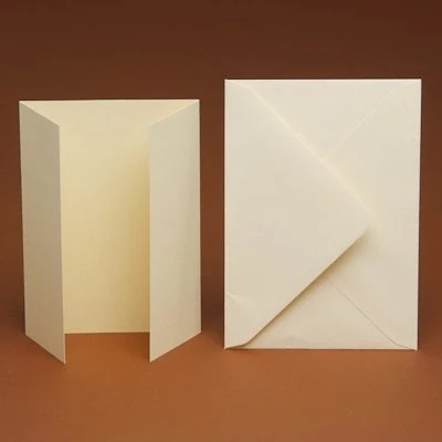 Image of 50 A6 Blank GATEFOLD Cards and Smooth C6 Envelopes (Cream Linen Cards)