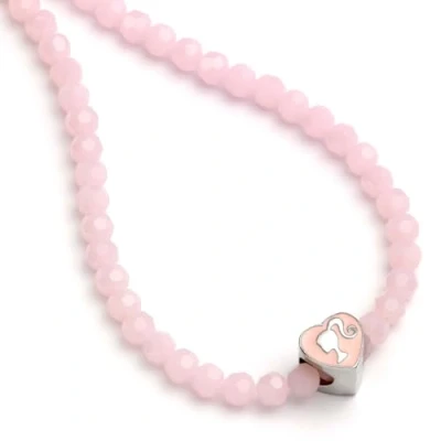 Image of Barbie™️ Pink Beaded Necklace with Heart Shaped Silhouette Charm