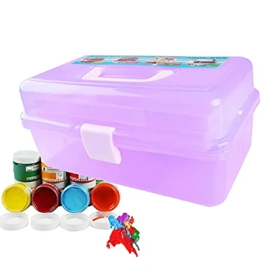 Image of Craft Caddy Box Plastic Cantilever 3 Tray Art and for Pencils Paints Pastels Accessories