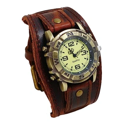 Image of JewelryWe Wide Leather Cuff Watch Vintage Wrist Retro Quartz Wristwatches for Men Women, Halloween