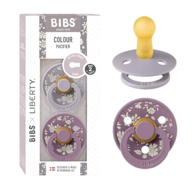 Image of BIBS Liberty Pacifier 2 Colour Natural Rubber Latex Soothers BPA Free Dummy Round Nipple Designed &amp; Made in Denmark Capel Fossil Grey